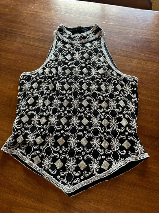 Papell Boutique Tops - Papell Boutique Black Tank Top with Silver Bead Embroidery